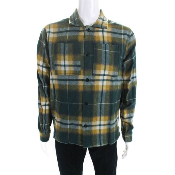 Bhode Mens Long Sleeve Button Down Plaid Flannel Shirt Green Yellow Size S - Picture 1 of 6